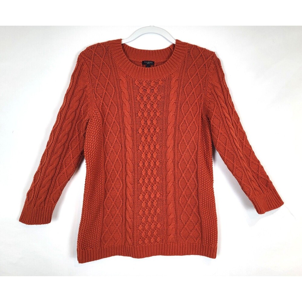 Talbots Petite Cable Knit Sweater Size LP Large Petite Rust Orange